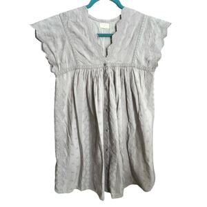 World Market Gray Mini Button Up Dress S/M Cottage Babydoll Fairy Cocktail